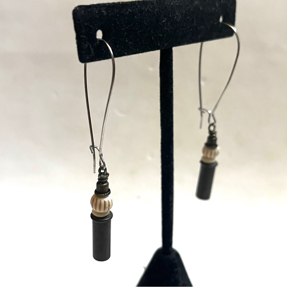 Sophisticated Cream and Silver and black Earrings- NEW. Artist Made.